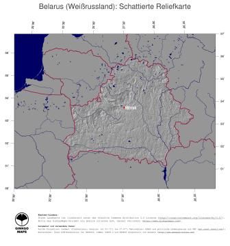 Karte: Landkarte Weissrussland (Staatsgrenzen und Hauptstadt): schattiertes Relief