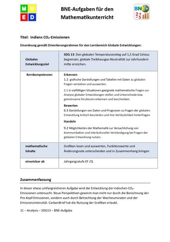 Unterrichtsbaustein: BNE-Aufgaben Mathematik: Indiens CO2-Emissionen