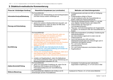 Unterrichtsplanung: Implementation von Künstlicher Intelligenz im Personalauswahlprozess begleiten (Didaktisch-methodische Kommentierung und Materialien)