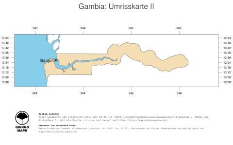 Karte: Landkarte Gambia (Politische Staatsgrenzen und Hauptstadt)