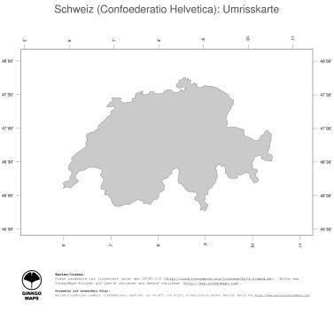 Karte: Landkarte Schweiz (Politische Staatsgrenzen)