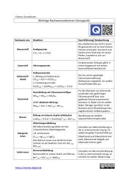 Veranschaulichung: Wichtige Nachweisreaktionen (Anorganik) (doc)