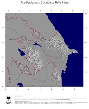 Karte: Landkarte Aserbaidschan (Staatsgrenzen und Hauptstadt): schattiertes Relief