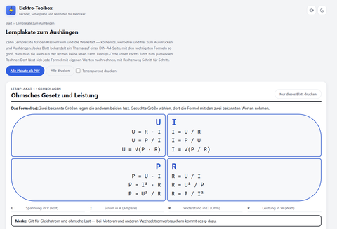 Webseite: Elektro-Toolbox: Lernplakate