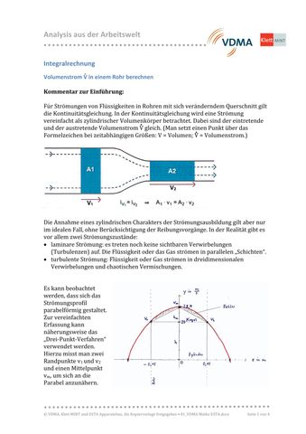 Arbeitsblatt: Integralrechnung | Volumenstrom in einem Rohr berechnen (DOCX)