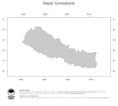 Karte: Landkarte Nepal (Politische Staatsgrenzen)