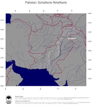 Karte: Landkarte Pakistan (Staatsgrenzen und Hauptstadt): schattiertes Relief