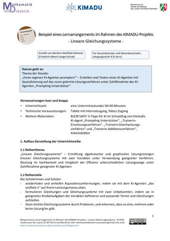 Unterrichtsplanung: Beispiel eines Lernarrangements im Rahmen des KIMADU-Projekts - Lineare Gleichungssysteme