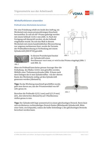 Arbeitsblatt: Winkelfunktion anwenden | Prüfmaß eines Werkstücks berechnen (PDF)