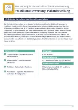 Unterrichtsplanung: Auswertung Plakatdarstellung Betriebspraktikum | Handreichung