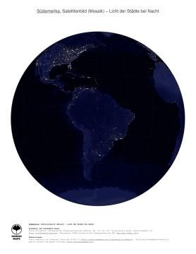 Karte: Landkarte Südamerika (Licht der Städte bei Nacht)