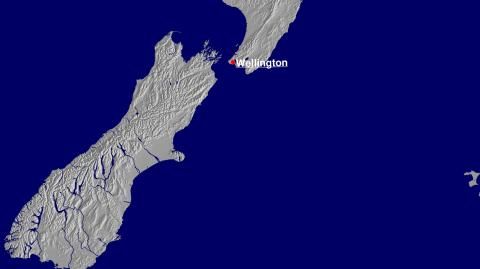 Karte: Landkarte Neuseeland (Staatsgrenzen und Hauptstadt): schattiertes Relief