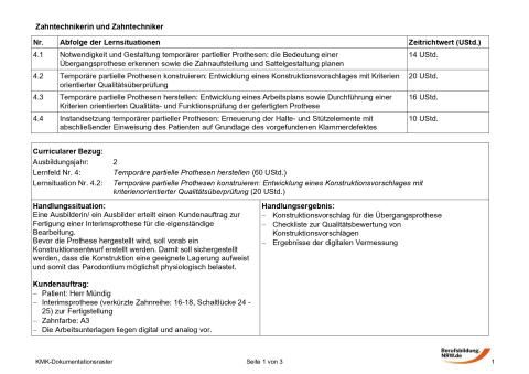Unterrichtsplanung: Temporäre partielle Prothesen konstruieren