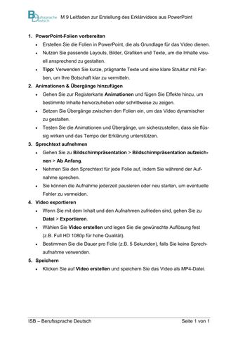Anleitung: Wartung, die wirkt: Säulenbohrmaschine | M 09: Leitfaden zur Erstellung von Erklärvideos mit PowerPoint