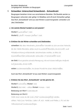 Arbeitsblatt: Unterschied von Schweißstoß und Schweißnaht (Lösung)
