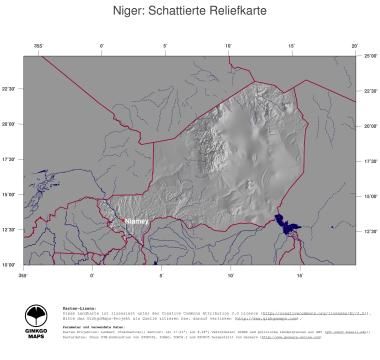 Karte: Landkarte Niger (Staatsgrenzen und Hauptstadt): schattiertes Relief