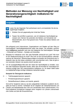Arbeitsblatt: Modul 5 | Arbeitsblatt 9 "Messmethoden: Indikatoren für Nachhaltigkeit"