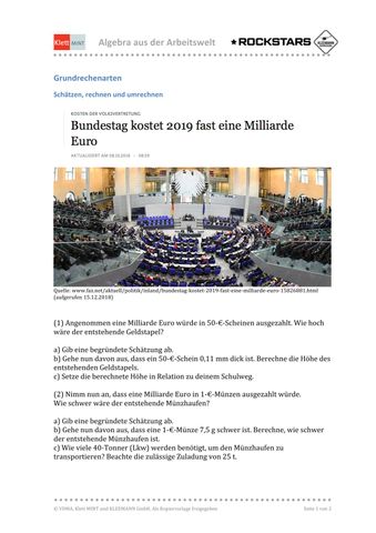 Arbeitsblatt: Grundrechenarten | Schätzen, rechnen und umrechnen (PDF)
