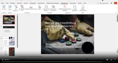 Arbeitsblatt: Wartung, die wirkt: Säulenbohrmaschine | M 08: Ein Erklärvideo mit PowerPoint erstellen