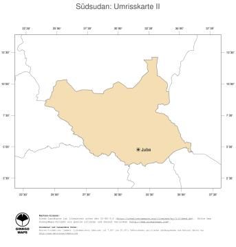 Karte: Landkarte Südsudan (Politische Staatsgrenzen und Hauptstadt)