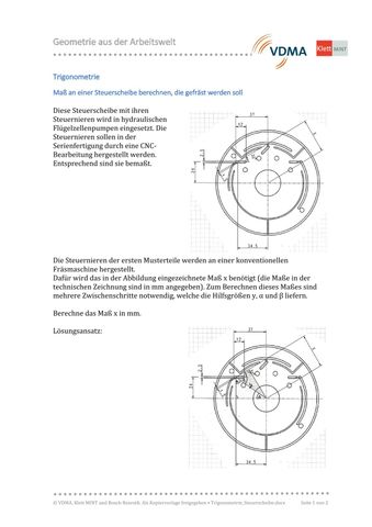 Arbeitsblatt: Trigonometrie | Maß an einer Steuerscheibe berechnen (PDF)