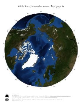 Karte: Landkarte Arktischer Ozean (Land, Meeresboden und Topographie)