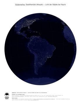 Karte: Landkarte Südamerika (Licht der Städte bei Nacht (mit Staatsgrenzen))