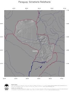 Karte: Landkarte Paraguay (Staatsgrenzen und Hauptstadt): schattiertes Relief