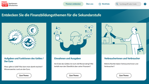 Webseite: Unterrichtsmaterial für die Finanzbildung in der Sekundarstufe