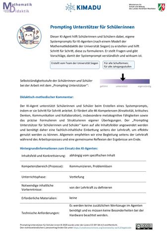 Unterrichtsplanung: Prompting-Unterstützer (Schülerinnen und Schüler)