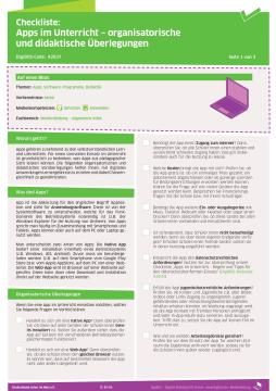Text: DigiBitS-Checkliste: Apps im Unterricht – Organisatorische und didaktische Überlegungen (pdf)