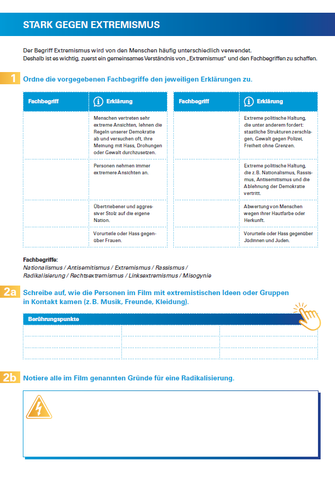 Arbeitsblatt: Stark gegen Extremismus - Arbeitsblatt 1