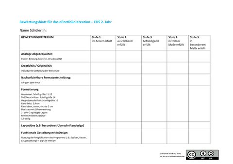 Unterrichtsbaustein: Bewertungsblatt zum Projektportfolio