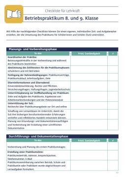 Unterrichtsbaustein: Checklisten für Betriebspraktikum | Checklisten für Lehrkräfte