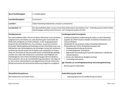 Unterrichtsplanung: LS 7.3 Entwicklung einer Online-Marketing-Kampagne | Dokumentation und Gestaltung