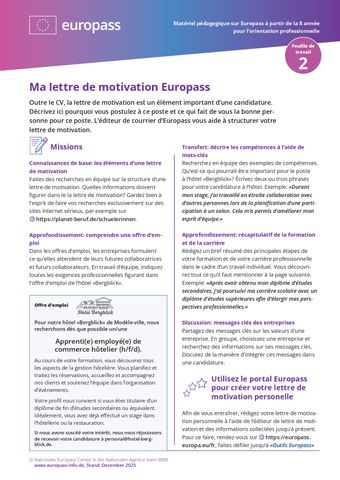 Arbeitsblatt: Ma lettre de motivation Europass