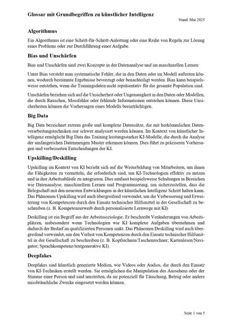 Glossar: Glossar mit Grundbegriffen zu künstlicher Intelligenz