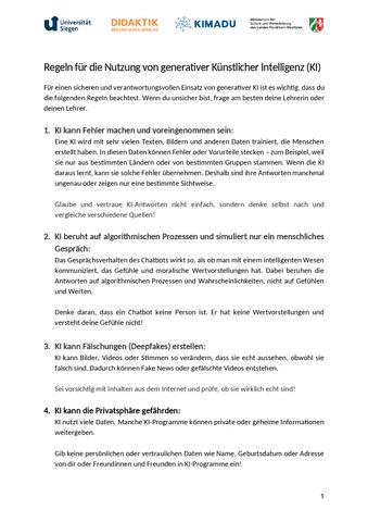 Sonstiges: Regeln für die Nutzung von generativer Künstlicher Intelligenz (KI)