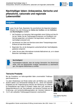 Arbeitsblatt: Modul 11 | Arbeitsblatt 4 "Nachhaltiger leben: Anbauweise, tierische und pflanzliche, saisonale und regionale Lebensmittel"