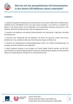 Arbeitsblatt: Die Entwicklung der atmosphärischen CO2 Konzentration – seit 450 Millionen Jahren (Schüler*innenteil)