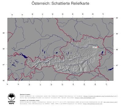 Karte: Landkarte Österreich (Staatsgrenzen und Hauptstadt): schattiertes Relief