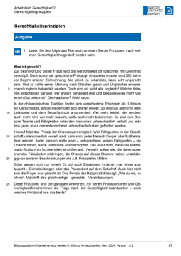 Arbeitsblatt: Modul 2 | Arbeitsblatt 2 "Gerechtigkeitsprinzipien"