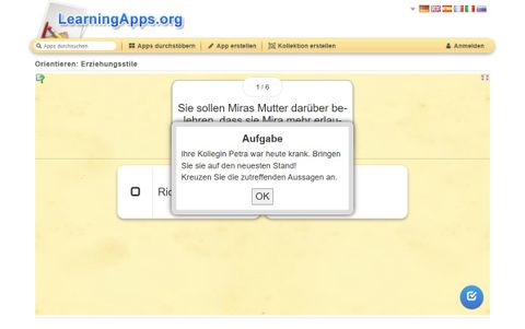 Test: Zu streng oder zu locker? M 01: Was ist passiert? LearningApp zur Orientierungsphase