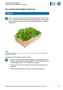 Arbeitsblatt: Modul 4 | Arbeitsblatt 1 "Was bedeutet Nachhaltigkeit? Einführung"
