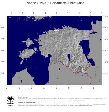 Karte: Landkarte Estland (Staatsgrenzen und Hauptstadt): schattiertes Relief