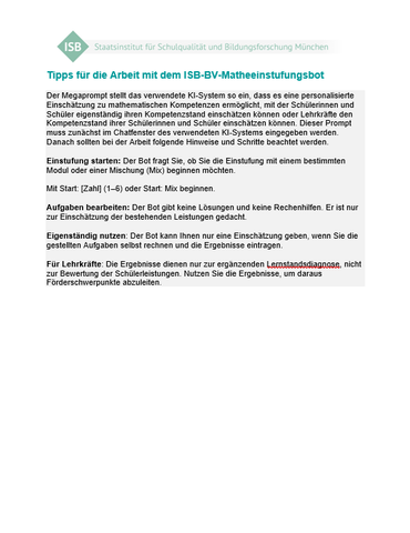 Arbeitsblatt: Matheeinstufungsbot: Veränderbarer Megaprompt