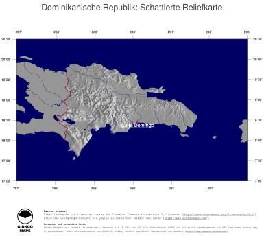 Karte: Landkarte Dominikanische Republik (Staatsgrenzen und Hauptstadt): schattiertes Relief