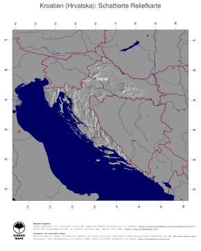 Karte: Landkarte Kroatien (Staatsgrenzen und Hauptstadt): schattiertes Relief