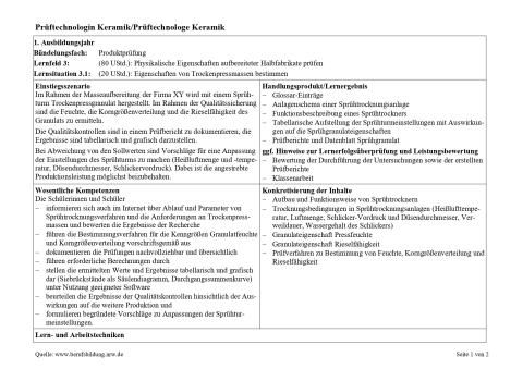 Unterrichtsplanung: Eigenschaften von Trockenpressmassen bestimmen