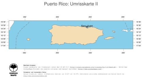 Karte: Landkarte Puerto Rico (Politische Staatsgrenzen und Hauptstadt)